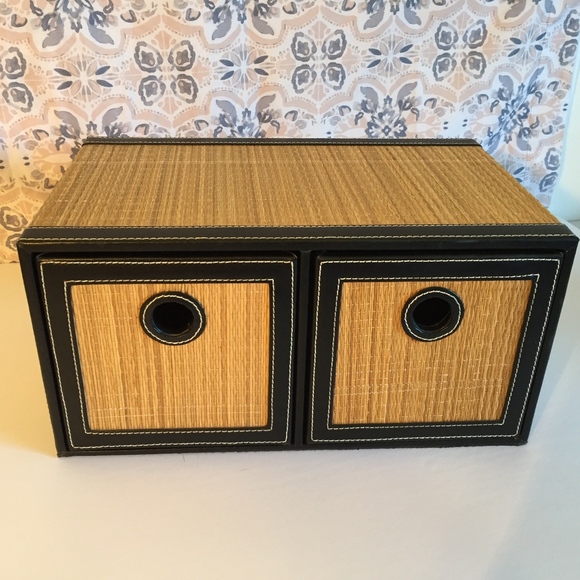 Other - Two Drawer Reed & Leather Storage Box 13.5X8.5X7
